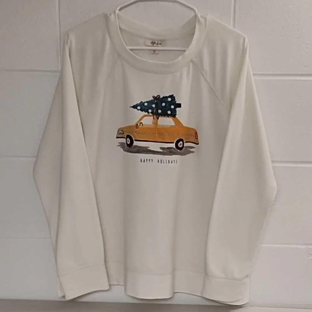 XL Happy Holidays Taxi‎ French Terry Sweatshirt Soft Lightweight Pearls